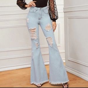 Distressed Bell Bottom Jeans
